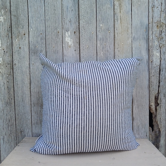 Rae Dunn Down Filling Cotton Cover Throw Pillow Stripe "Relax" White Gray - Picture 2 of 6